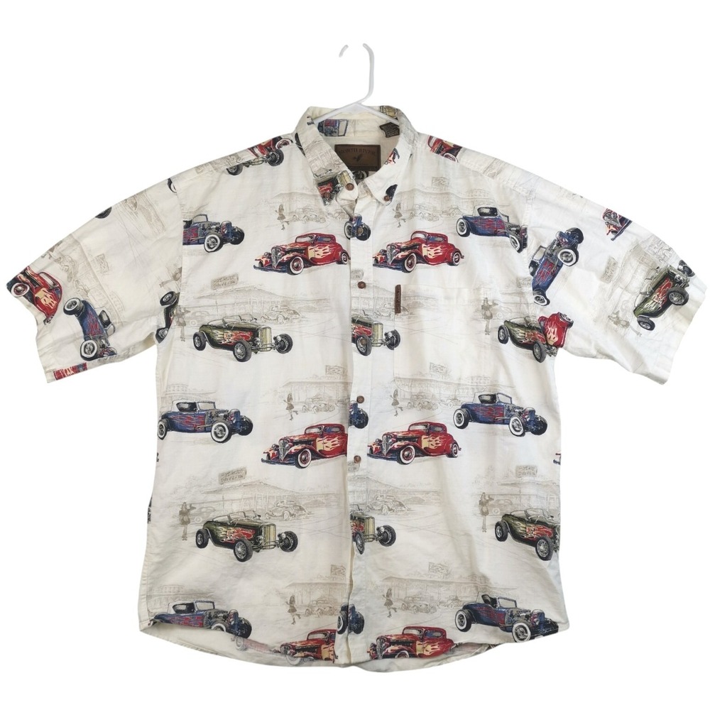 North River Outfitters Short Sleeve Shirt Men Cars Print XXL PIT TO PIT 27 IN